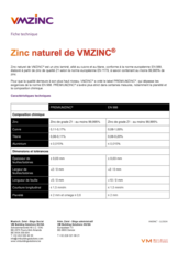 Fiche technique zinc naturel de VMZINC